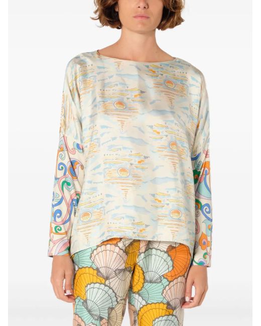 La Prestic Ouiston Gray Mix-Print Blouse