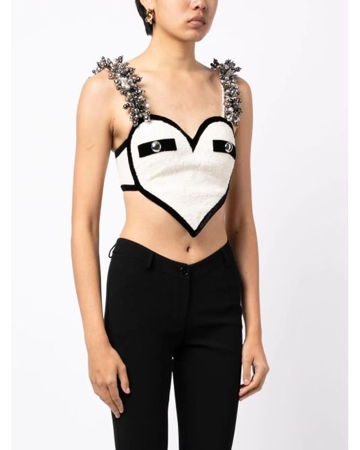 Area Natural Bead-Embellished Heart Crop Top