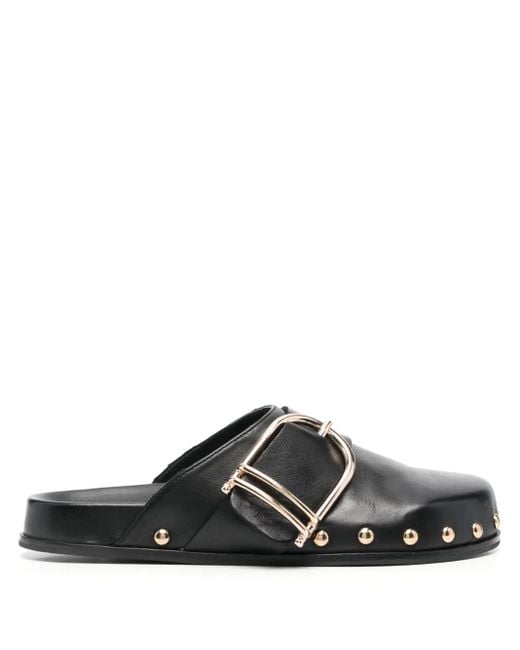 Twinset Black Buckle-Fastened Leather Mules