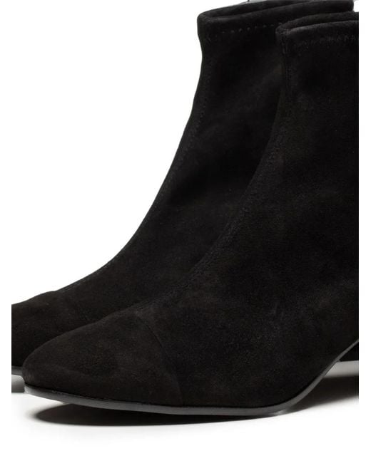 Poche Paris Black Suede Block-Heel Ankle Boots