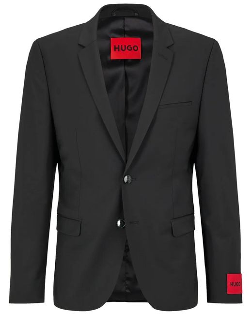 HUGO Black Logo-Patch Notched-Lapels Blazer for men