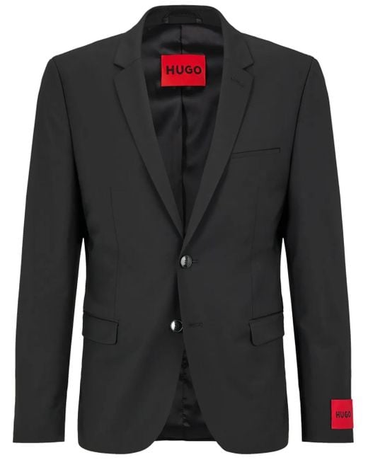 HUGO Black Logo-Patch Notched-Lapels Blazer for men