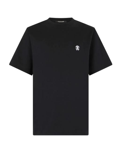 Roberto Cavalli Black Embroidered-Logo T-Shirt for men