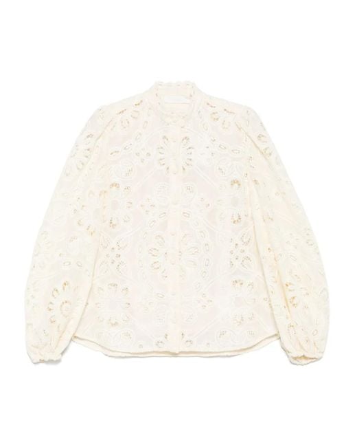 Zimmermann White Cotton Rhiannon Embroidered Blouse
