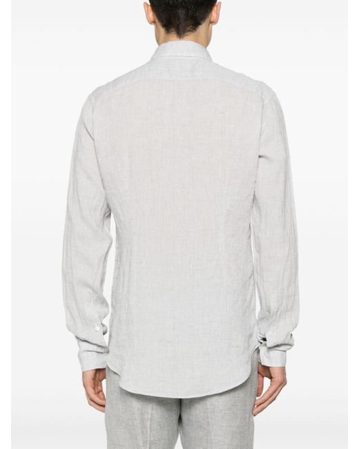 Eleventy White Linen Long-sleeved Shirt for men