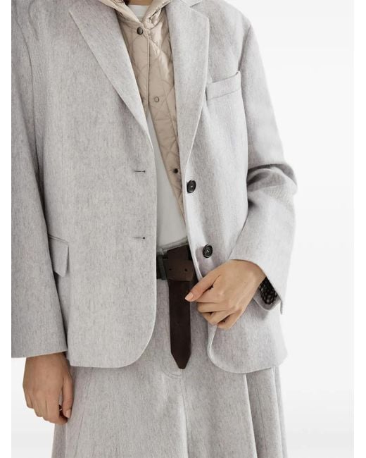 Brunello Cucinelli White Wool Flannel Blazer With Monili