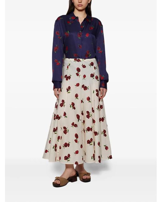Khaite Blue Rose-Print Button-Down Shirt
