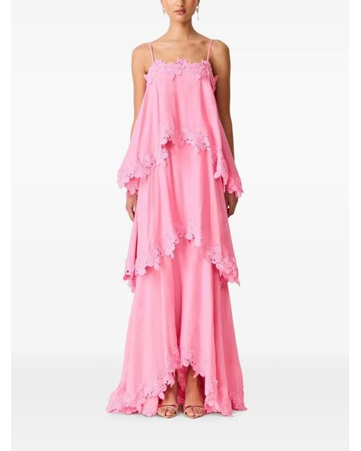 Elliatt Pink Lace-Trim Tiered Maxi Dress