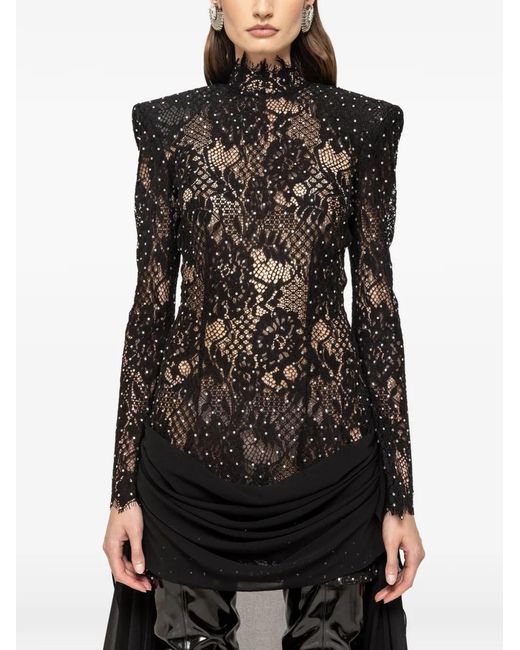 Nissa Black Robe Courte En Dentelle À Ornements En Cristal
