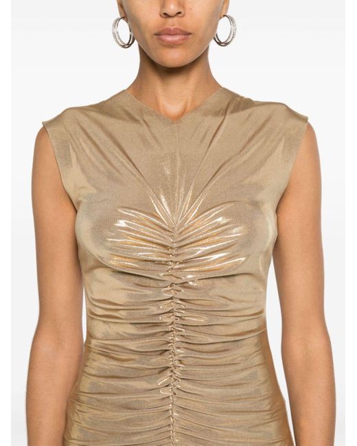 Norma Kamali Natural Sleeveless V Neck Shirred Front Dress