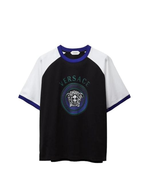 Versace Blue Printed Cotton-Jersey Regular T-Shirt for men