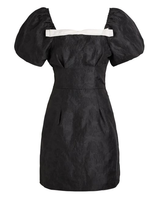 Sister Jane Black Cocktail Bow Puff-Sleeve Dress