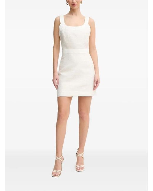 Guess White Square-Neck Tweed Dress