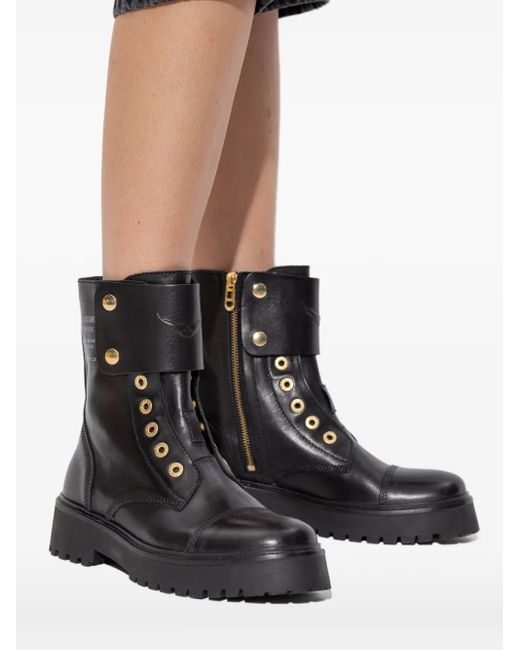 Zadig & Voltaire Black Leather Biker Boots
