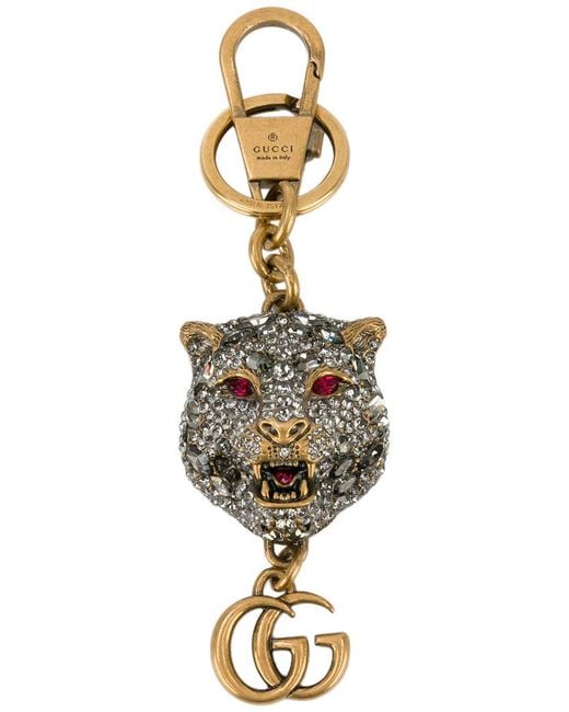 Gucci Metallic Crystal-embellished Tiger's Head Keychain
