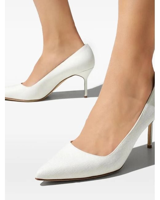 Manolo Blahnik White Bpointed-Toe Pumps