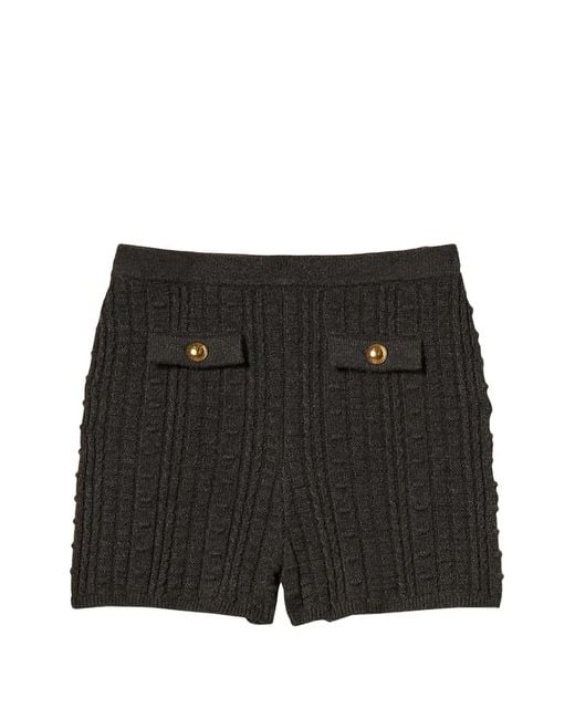 Twinset Black Knit Shorts With Metal Buttons