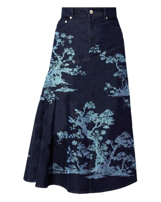 Falda midi con árbol estampado Erdem de color Blue