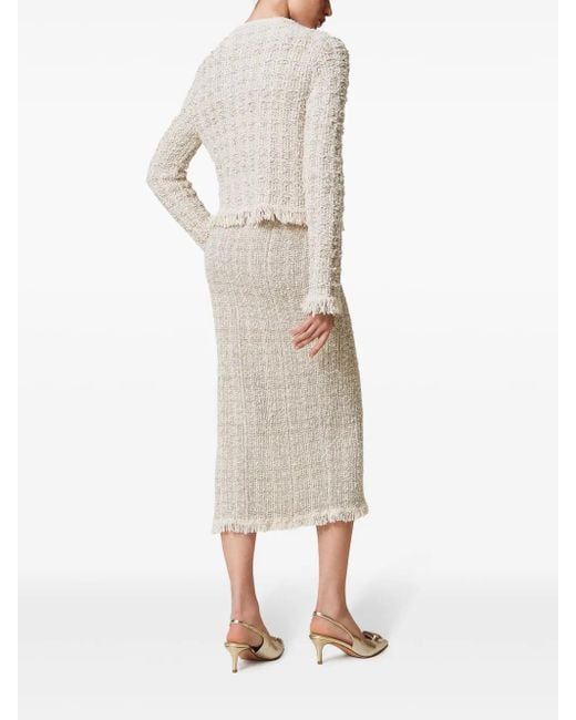 Twinset White Lurex-Detail Jacquard Midi Skirt