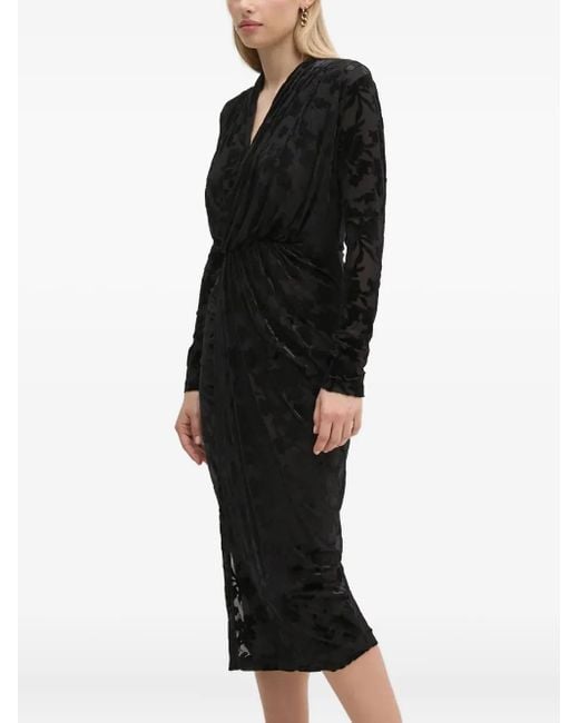 Diane von Furstenberg Black Floral Long-Sleeve Midi Dress