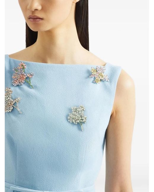 Erdem Blue Floral-Brooches Pencil Dress