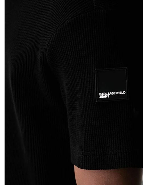 Karl Lagerfeld Black Ribbed-Knit Logo-Patch T-Shirt for men