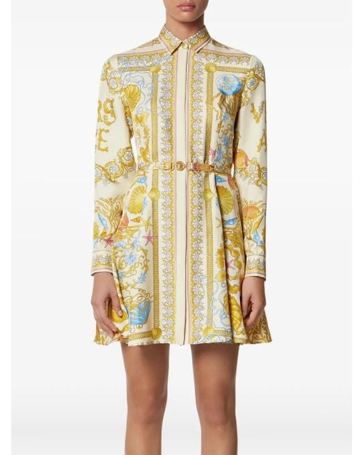 Versace Underwater Barocco Zijden Midi-Blousejurk in het Metallic