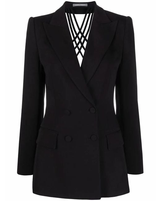 Alberta Ferretti Black Strappy-Back Double-Breasted Blazer
