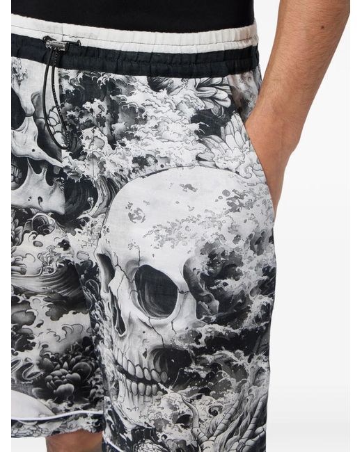 Philipp Plein Black Skull-Print Shorts for men