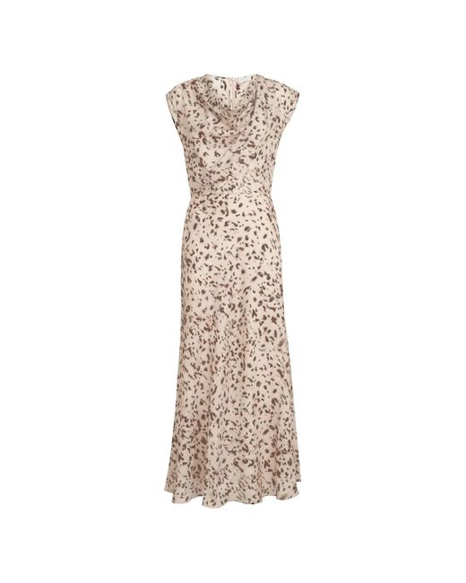 Brunello Cucinelli Natural Lynx-Print Silk Pongee Draped Dress With Monili