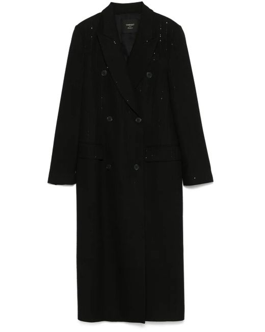 Twinset Black Sequined Double-Breasted Coat