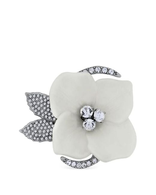 Oscar de la Renta White Pearl Blossom Flower-Shaped Hair Clip