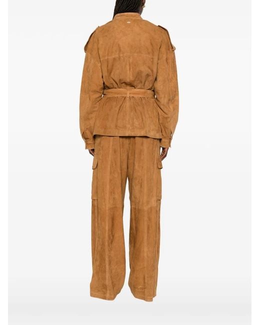 Cassell Brown Sahariana Belted Suede Jacket