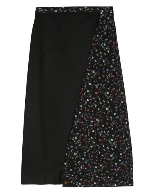 PS by Paul Smith Black Floral-panel Wrap Midi Skirt