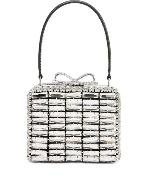 Self-Portrait White Mini Crystal-Embellished Bow Tote Bag