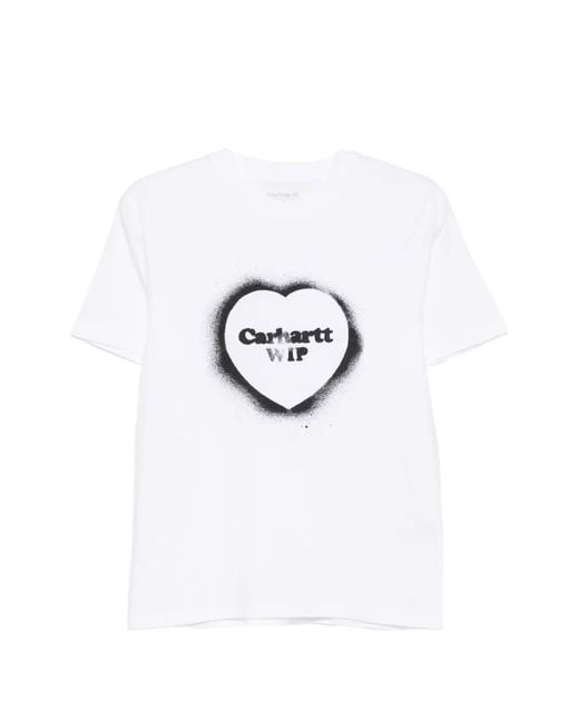 Carhartt White Spray Heart Logo-Print T-Shirt