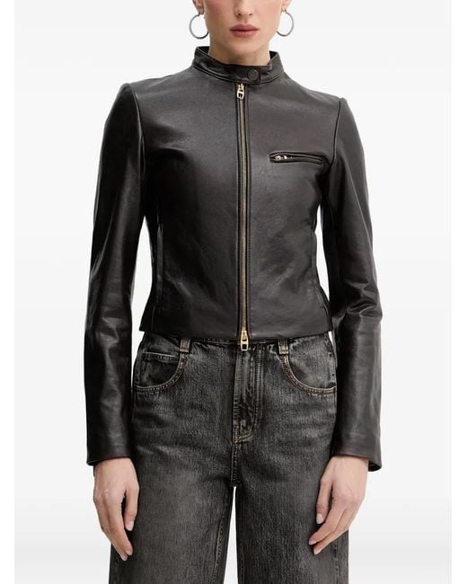 Miss Sixty Zipped Leather Jacket in Black | Lyst
