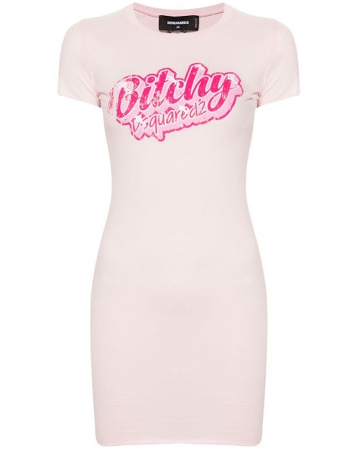 DSquared² Mini-jurk Met Logoprint in het Pink