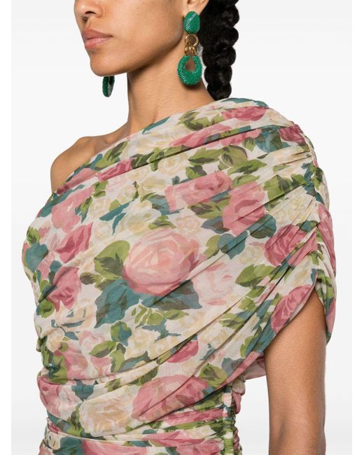 Saint Laurent Gray Floral-Print Tulle Minidress