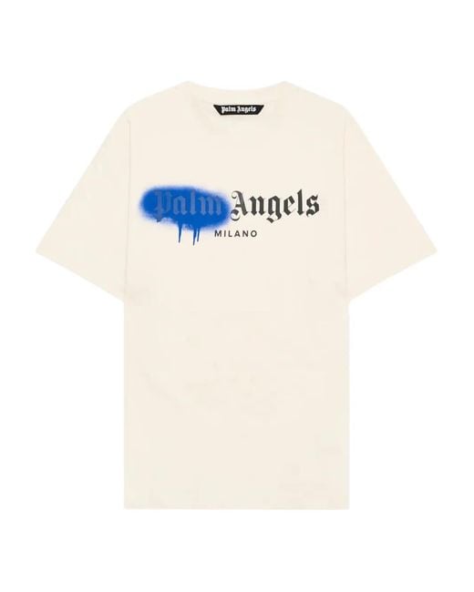 Palm Angels White Spray City Milan Dripping Logo T-Shirt for men
