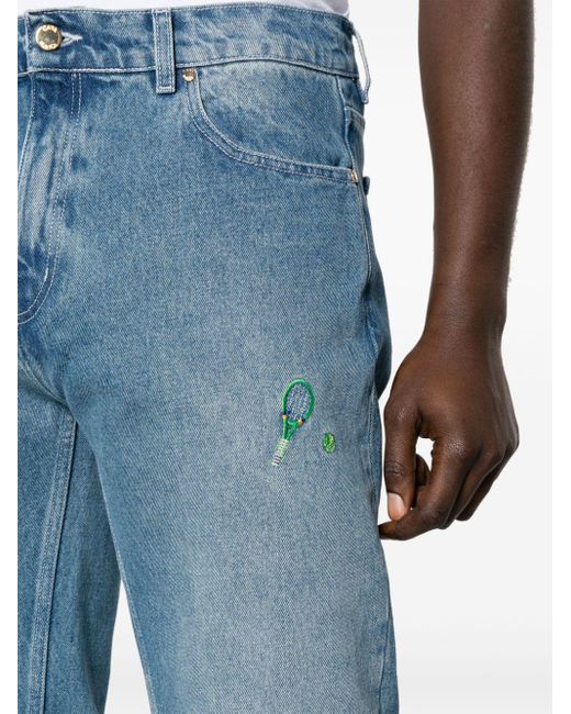 Casablancabrand Blue Embroidered-design Cotton Straight-leg Jeans for men