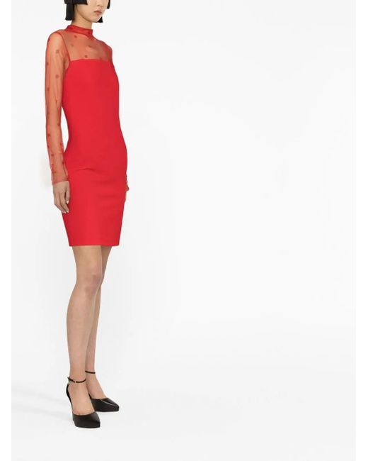 Givenchy Red Tulle Panel Long-sleeve Dress
