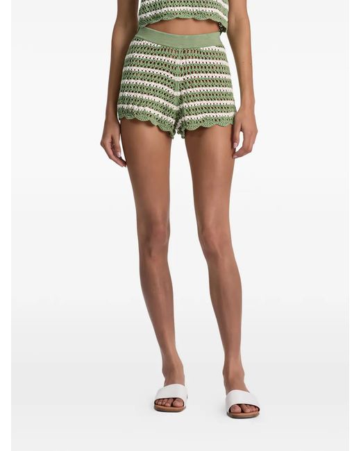Alice + Olivia Green Bobbi Crochet-Knit Striped Shorts