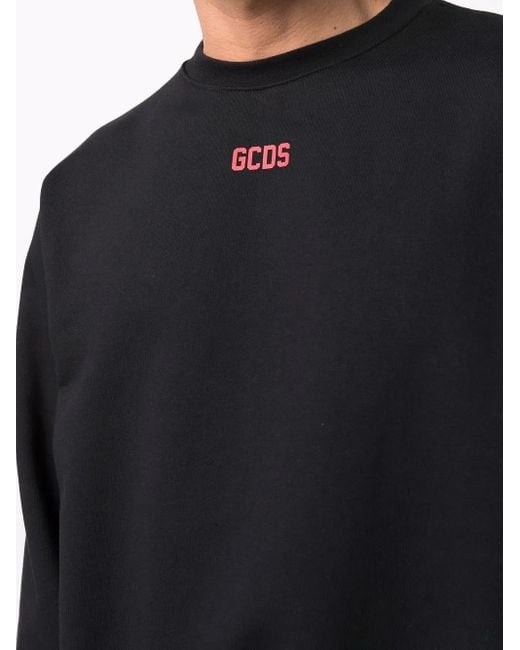Gcds Black Logo-print Crew Neck Sweatshirt for men