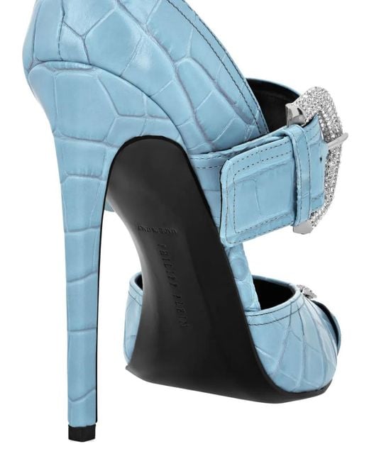 Philipp Plein Blue Crocodile-Embossed Pumps