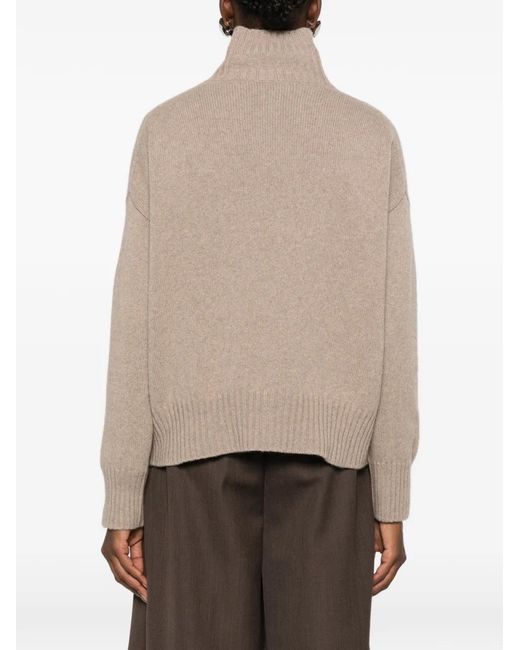 Aragona Natural Turtleneck Ribbed-Trim Sweater