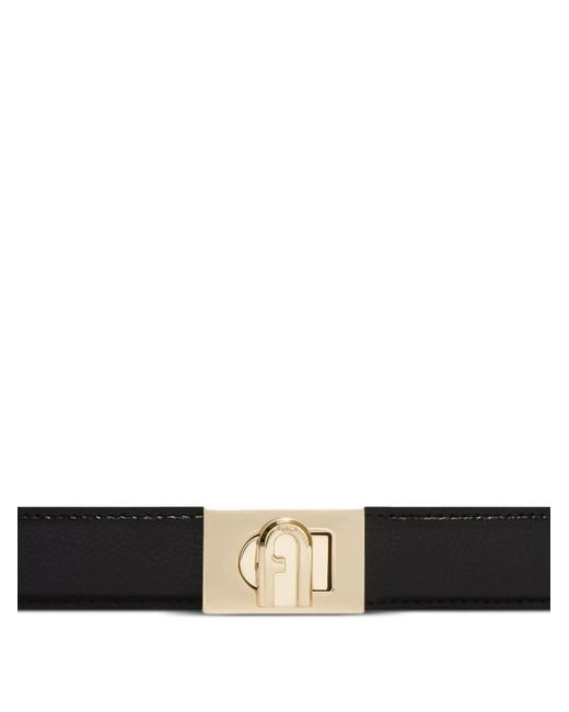 Furla Textured Leather Logo Belt in White | Lyst