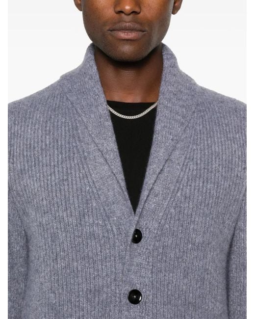 Tom Ford Blue Shawl-Collar Ribbed Cardigan for men