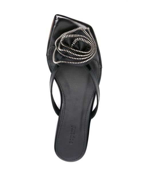 Coperni Black Rose-appliqué Leather Flip Flops