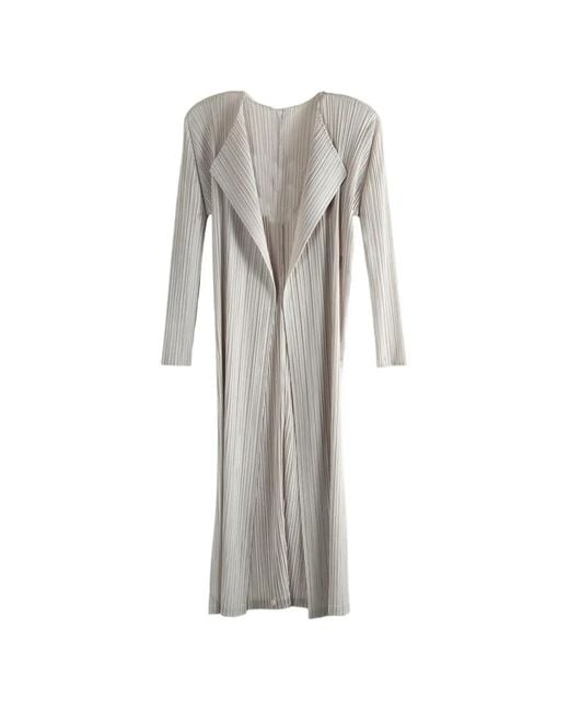 Pleats Please Issey Miyake White Monthly Colors January Pleated Notch-Lapel Coat